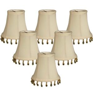 Elegant Chandelier clip on Eggshell Lamp Shade Set(6)  with Gold Beaded Trim
